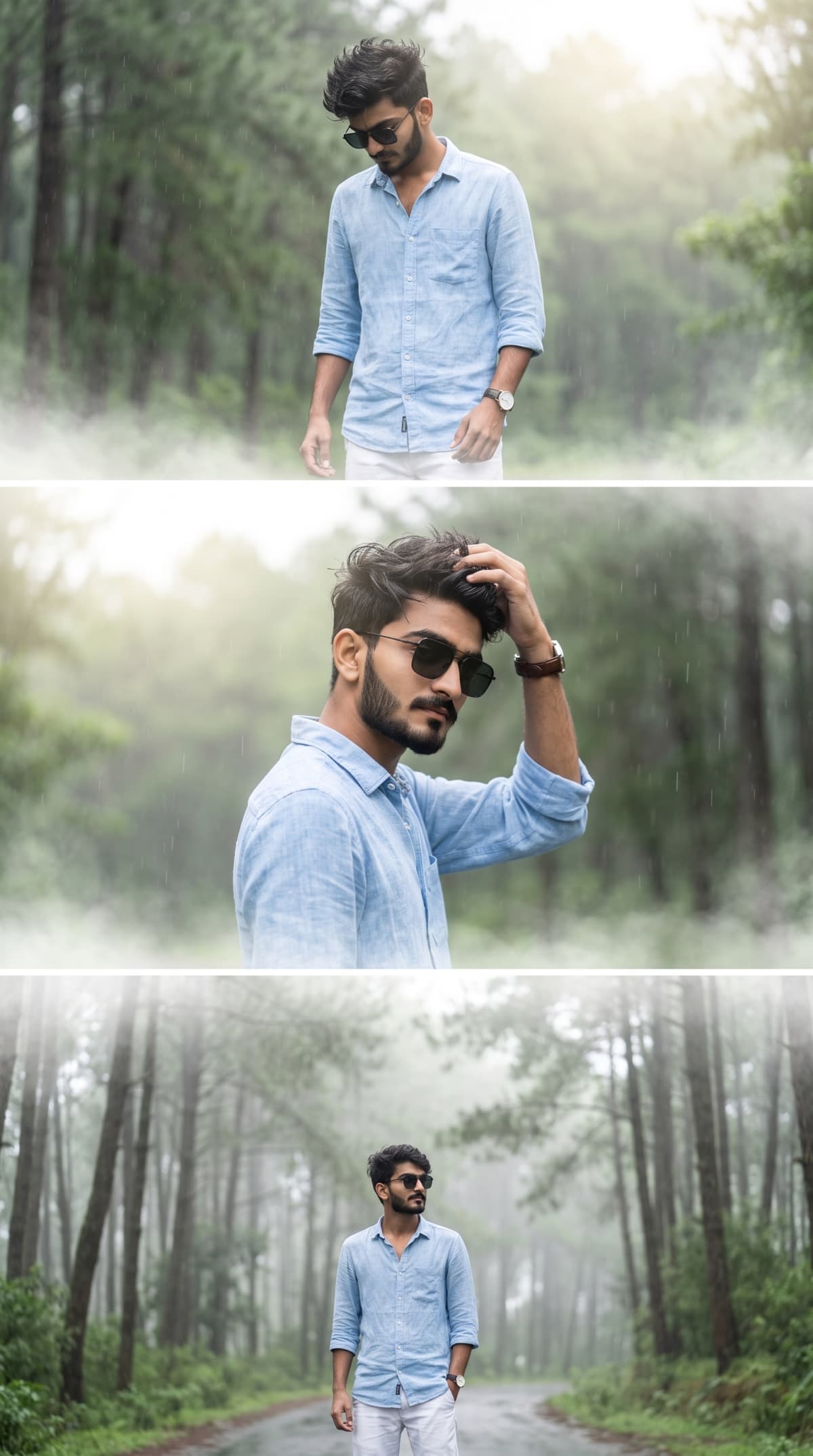 Monsoon vertical triptych collage — AI photo created with this prompt