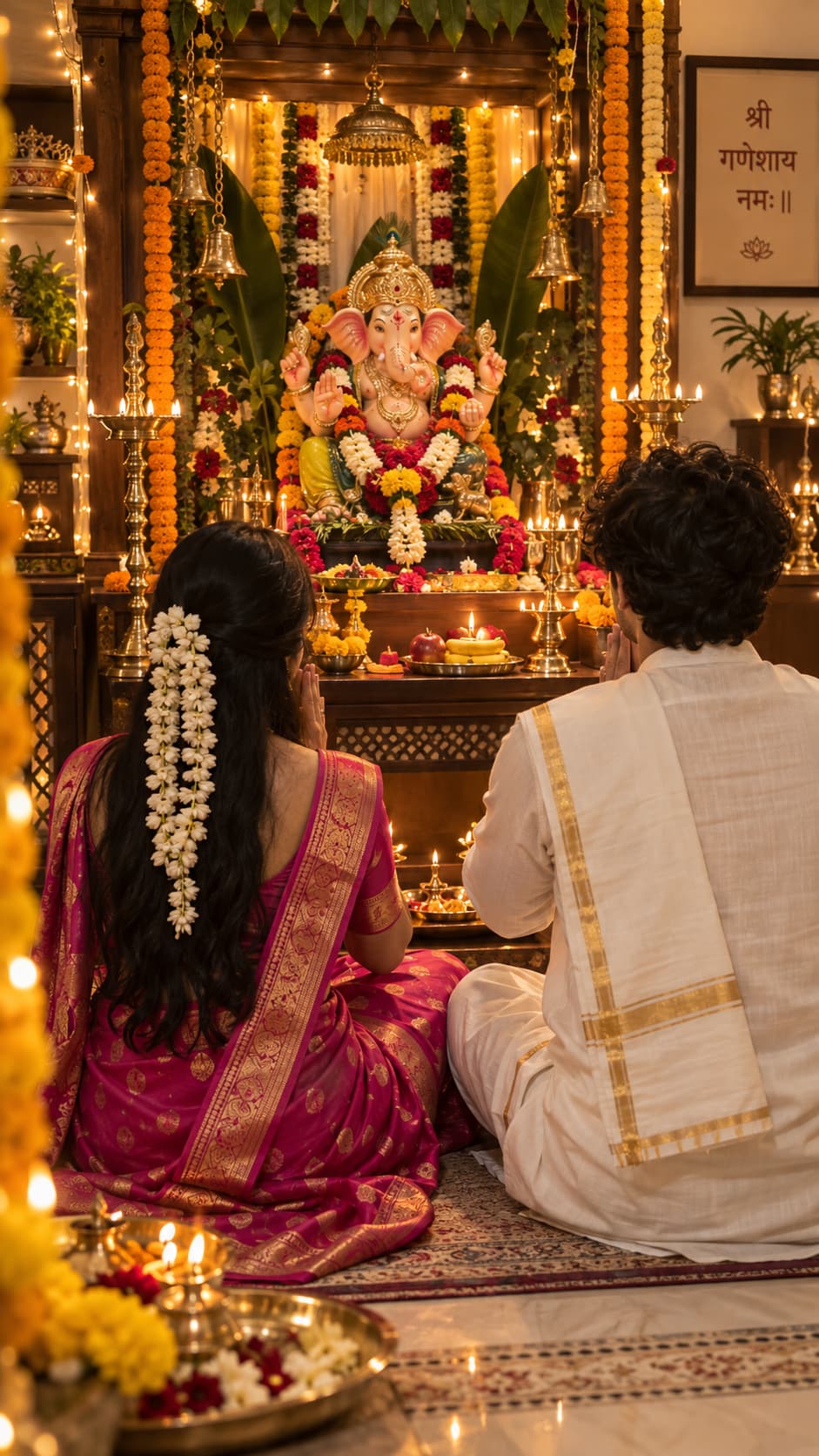 beautifully decorated Lord Ganesha idol — AI photo created with this prompt