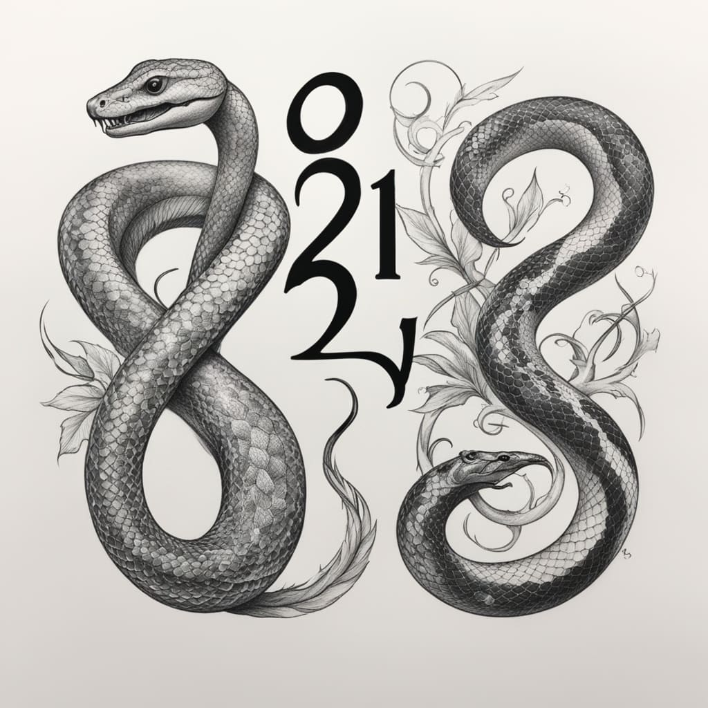 On the left,the number 24 is wrapped around a snake,and on the right is the number 1,