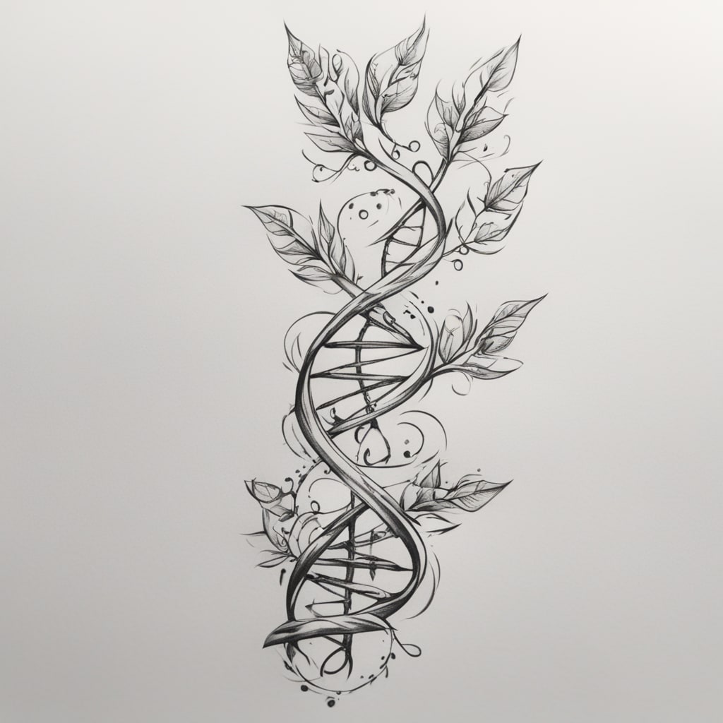 a tattoo that wraps the left arm starting from below the wrist and going up above the arm to the top of the shoulder in the shape of dna whose branches are represented by dates of birth written in dd-mm-yyyy