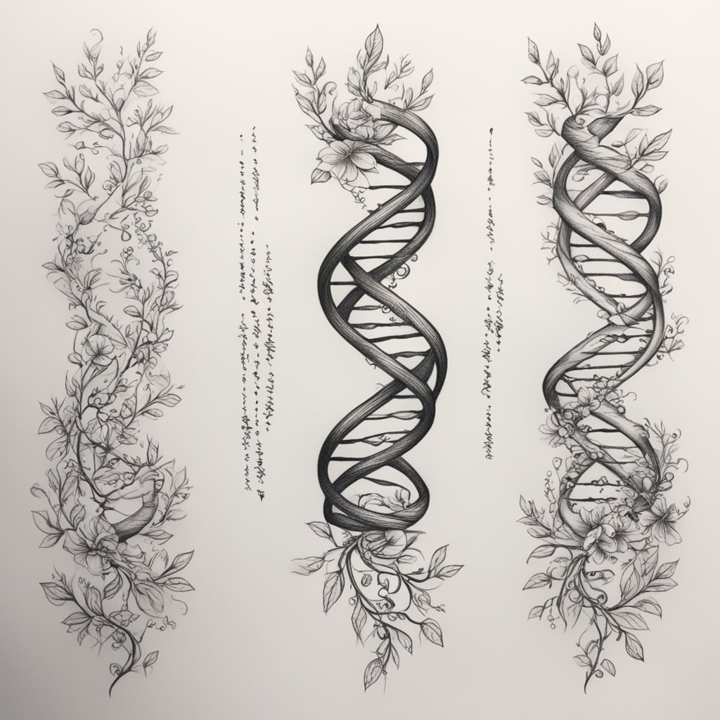 a tattoo that wraps the left arm starting from below the wrist and going up above the arm to the top of the shoulder in the shape of dna whose branches are represented by dates of birth written in dd-mm-yyyy