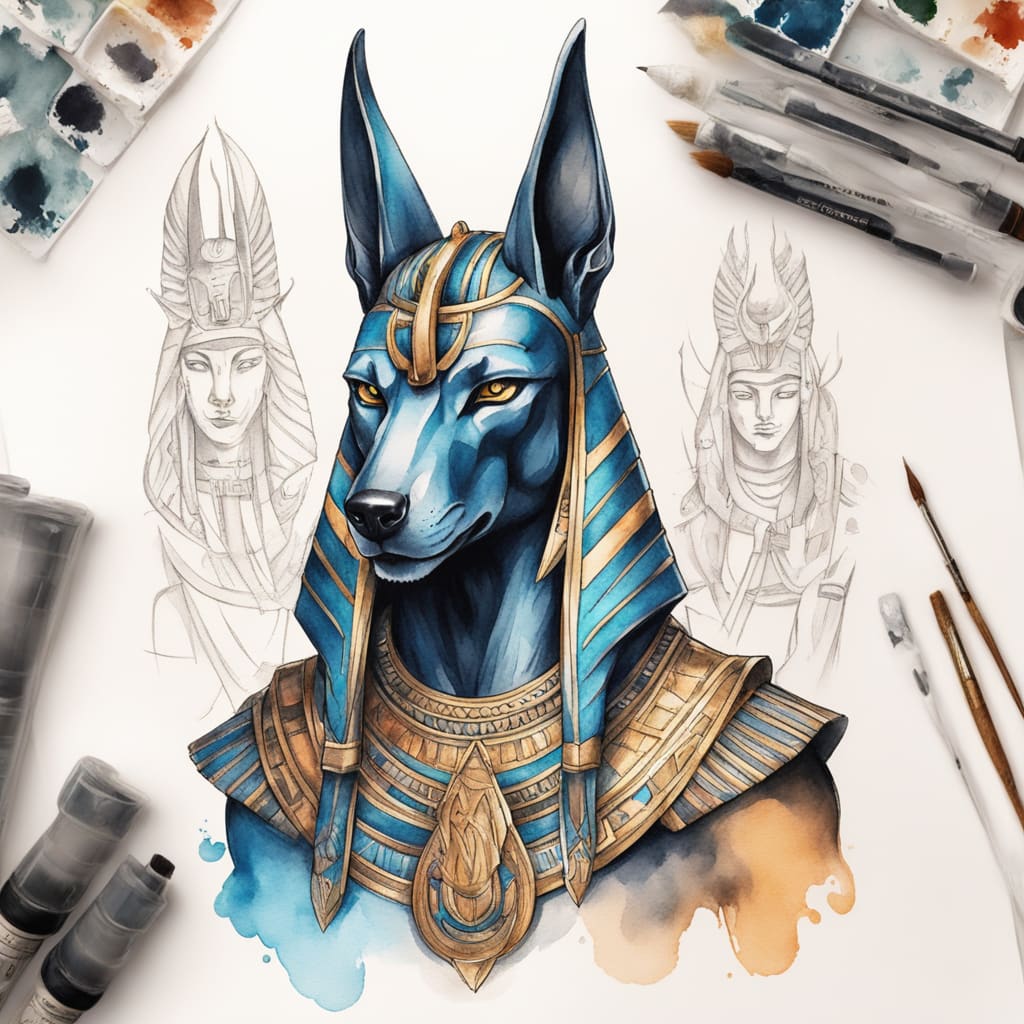 Anubis with Bast Egyptian gods