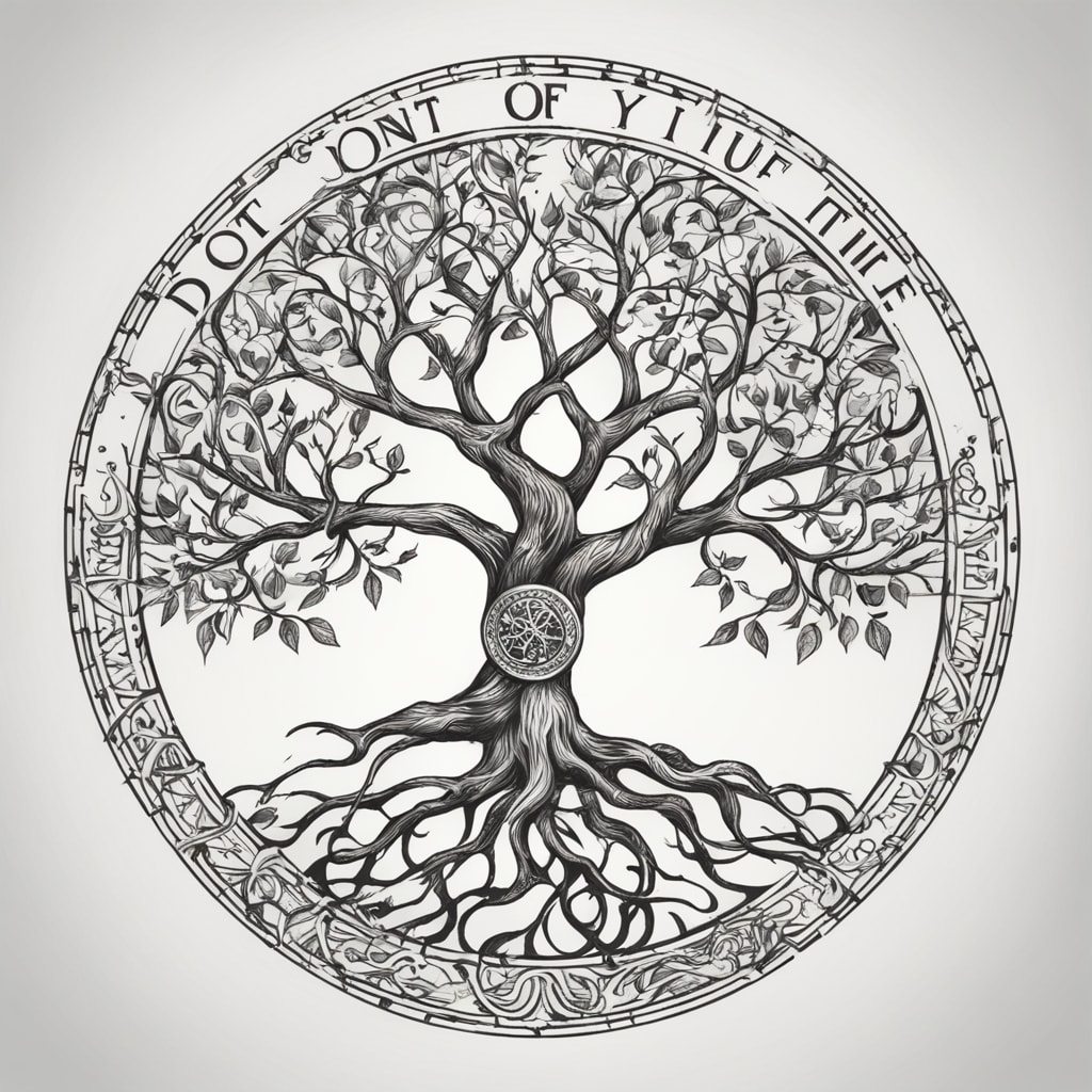 Tree of life with combination of the text " dont waste your time looking back youre not going that way"