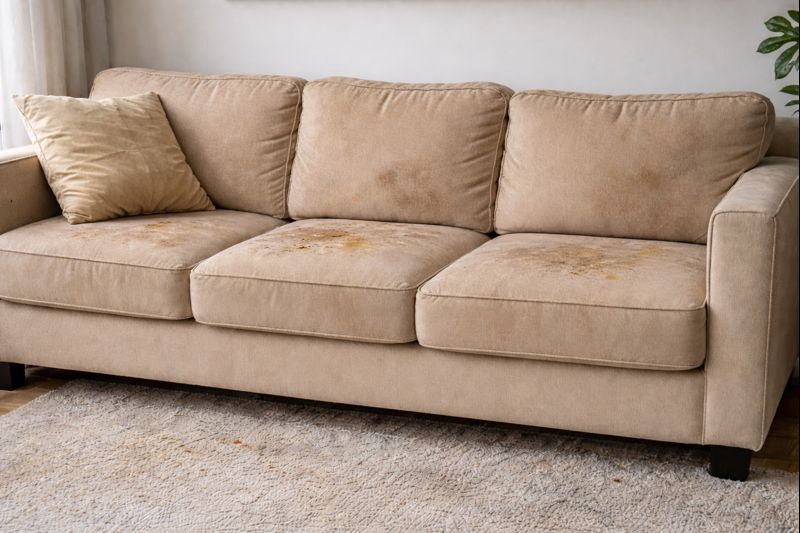 Dirty stained carpet before professional cleaning in Qonce home