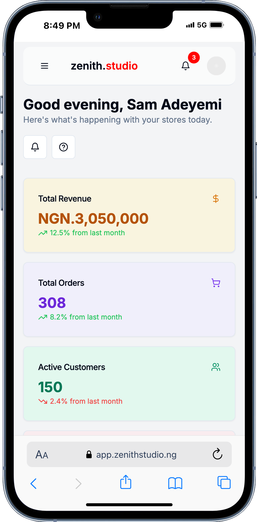 Zenith Studio App Mockup