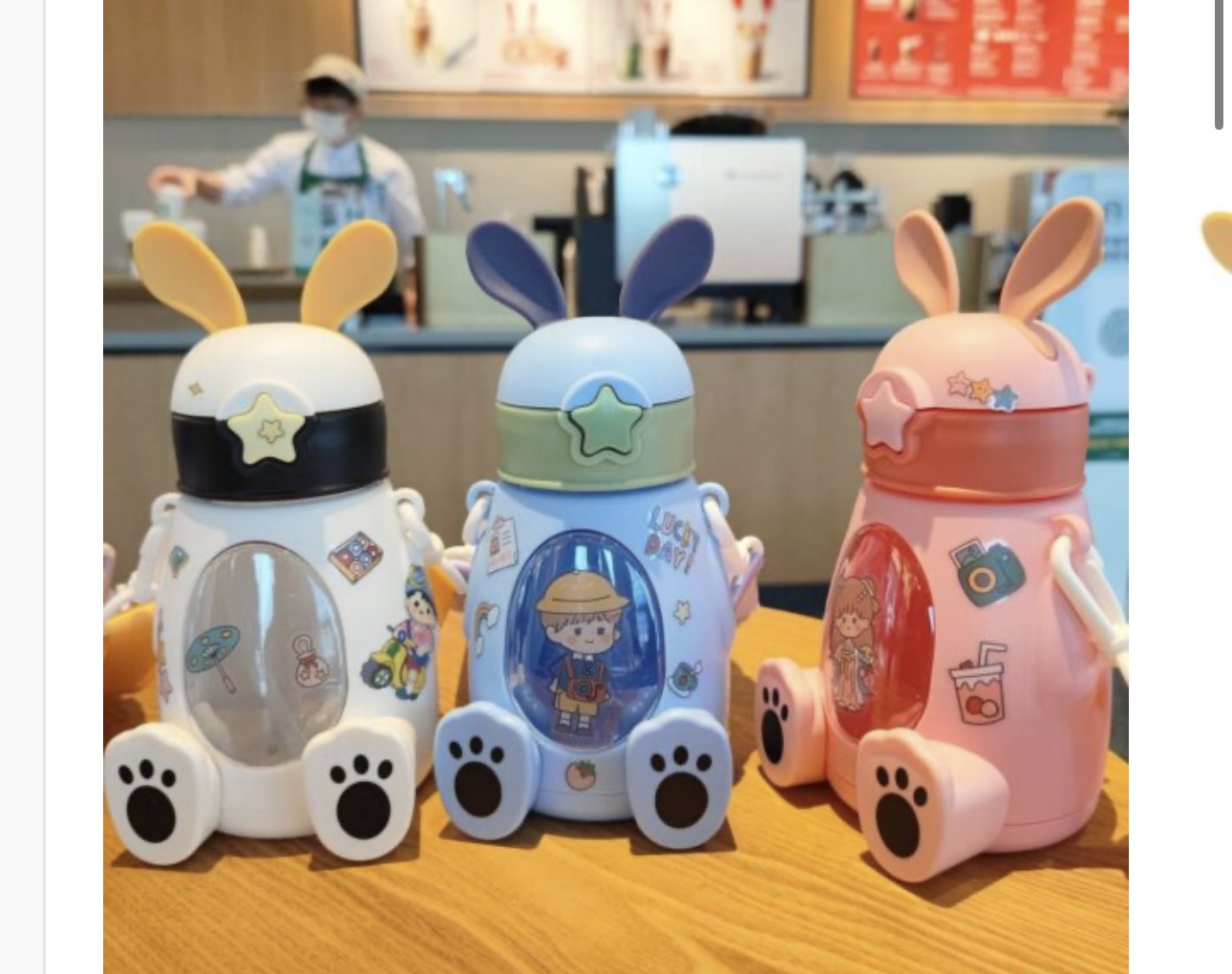 Cartoon Bunny Kids Water Bottle with Straw