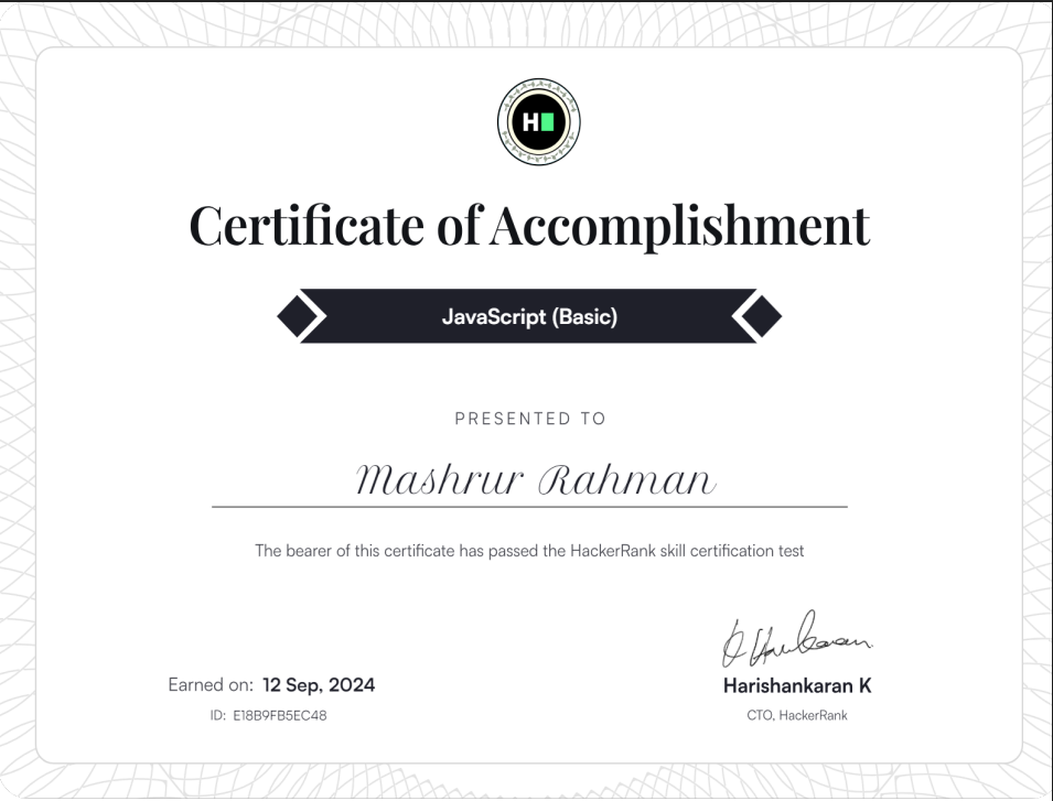 HackerRank JavaScript (Basic) Certification - Image 1