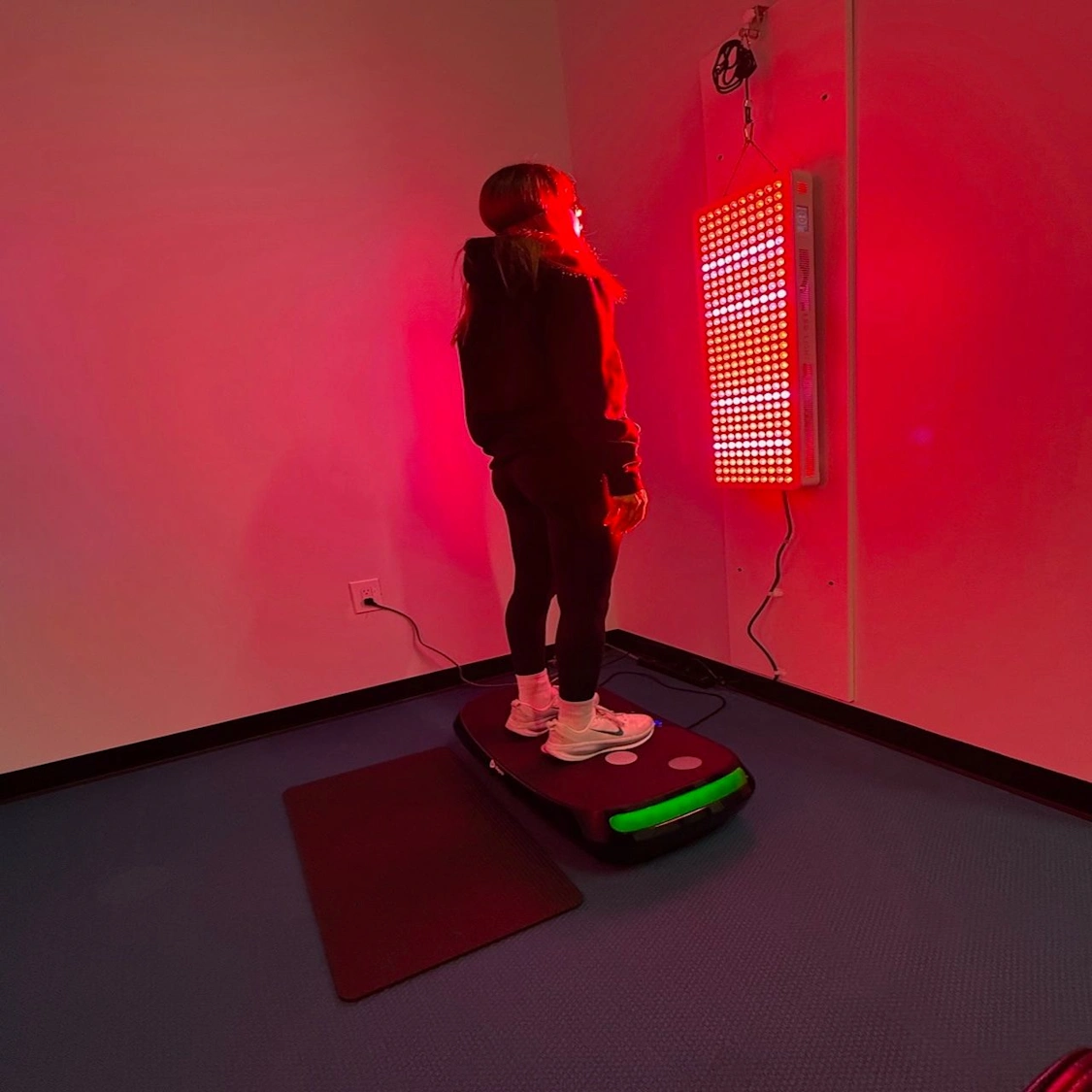 Vibration plate for lymphatic drainage in the STRIDE Fitness Recovery Zone in Huntington Beach