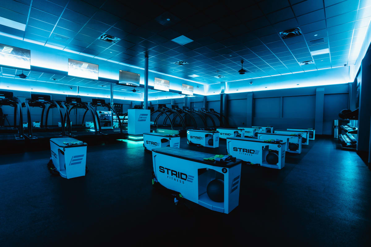 A completed STRIDE Fitness franchise studio, built and ready for opening day