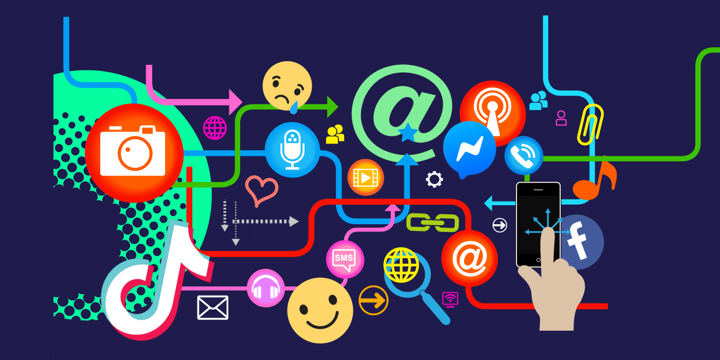 Grafik med emojis, logoer og andre tegn