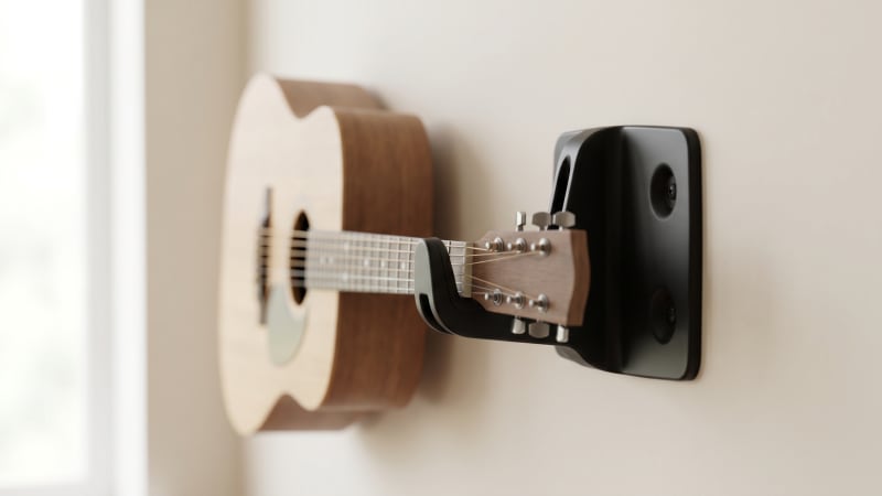 A guitar on a molded wall mount