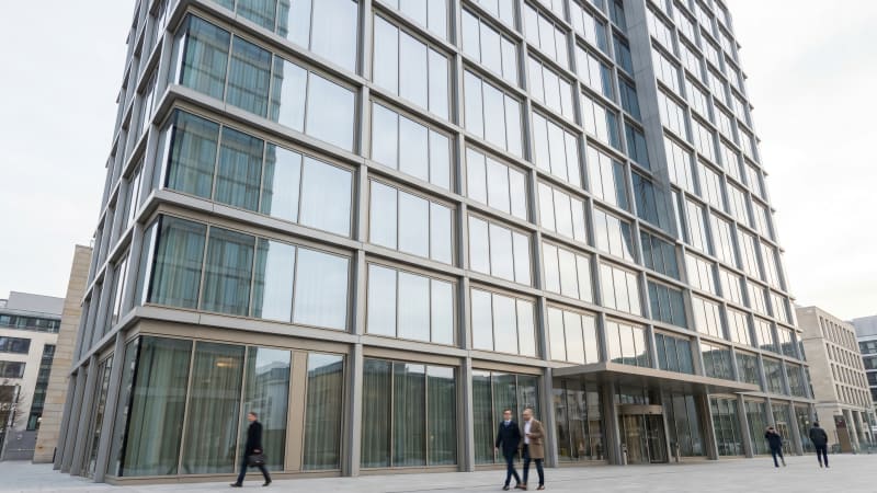 A glass high-rise facade