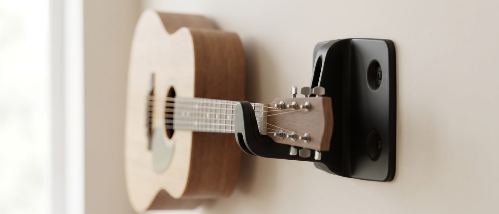 A guitar on a molded wall mount