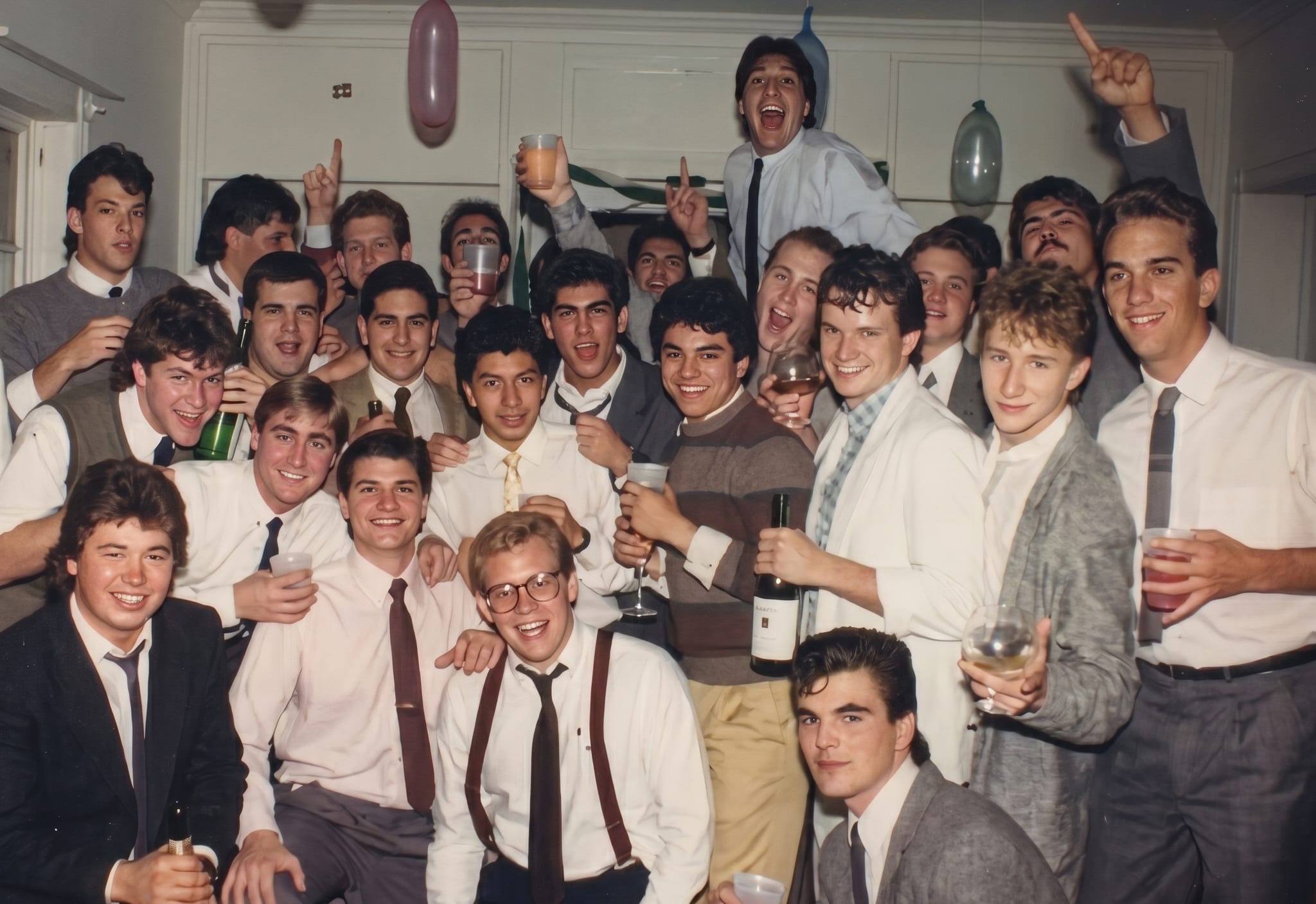 Delta Sigs brothers at a chapter party in the 1980s