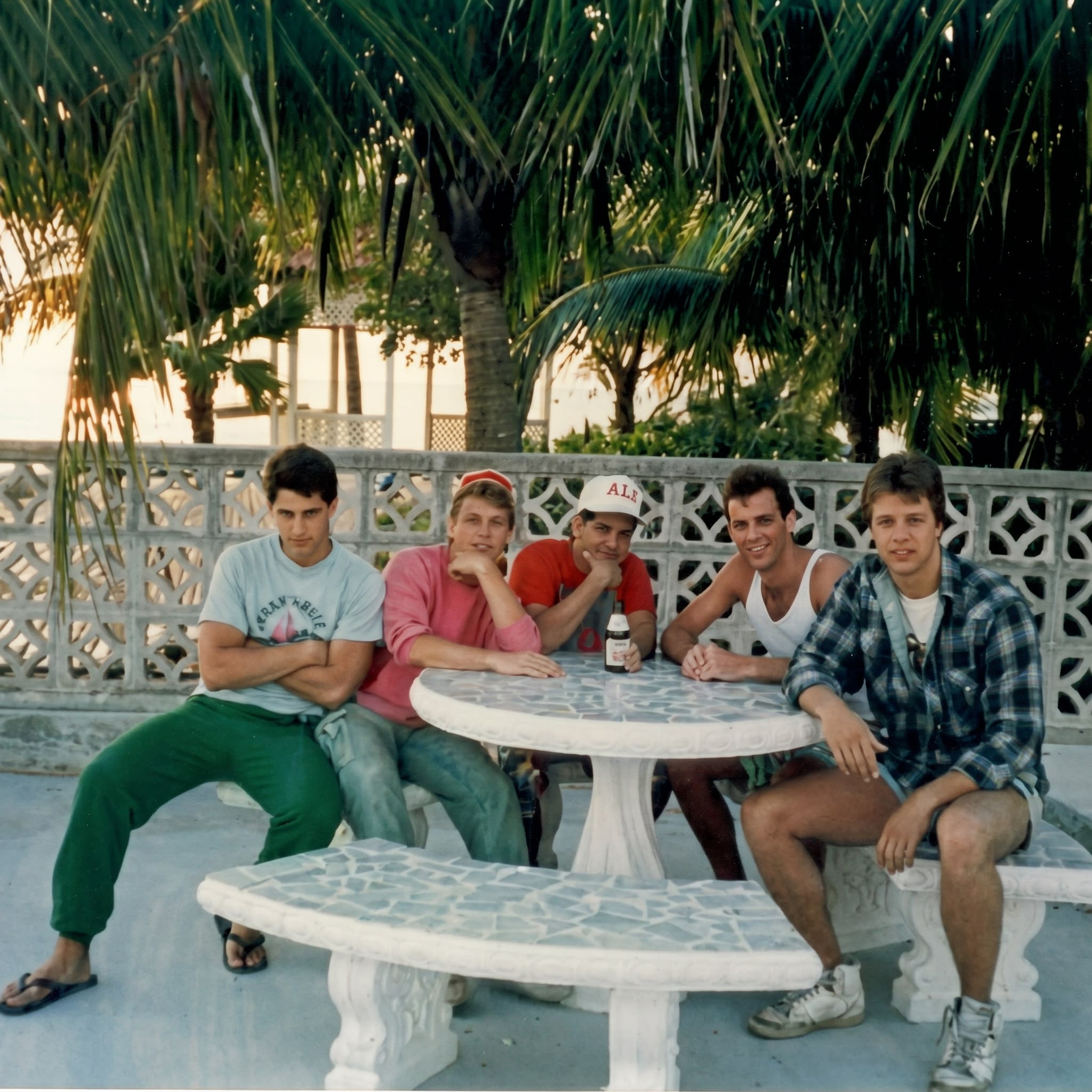 Delta Sigs brothers on a beach trip in the 1980s
