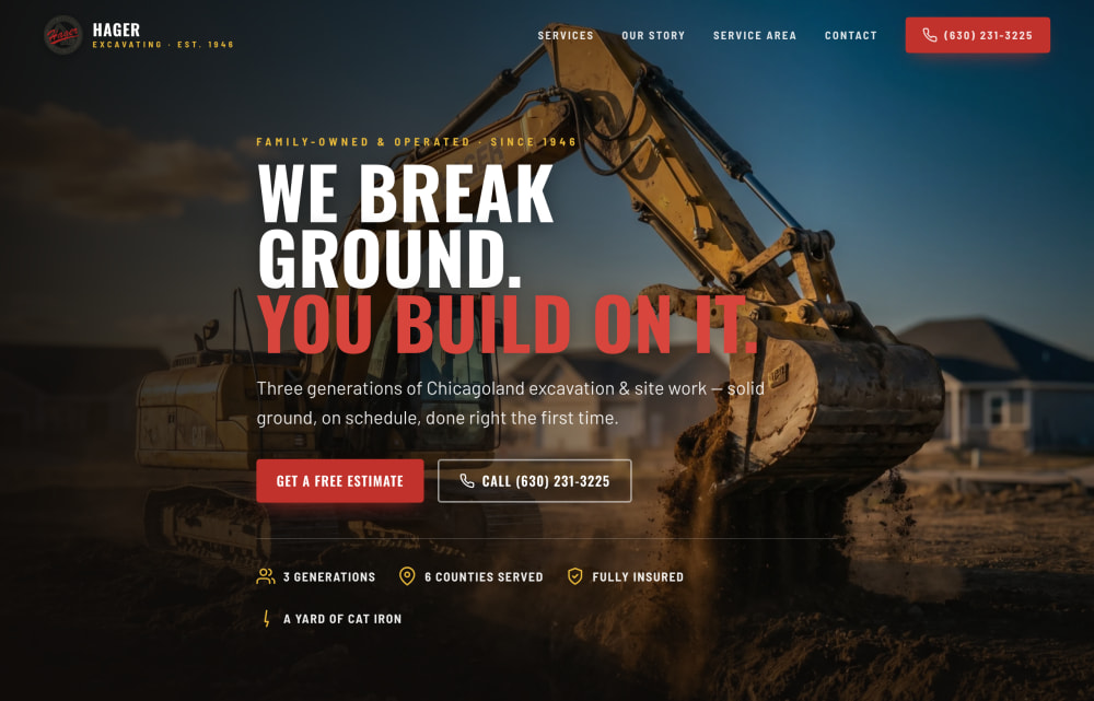 Hager Excavating custom landing page