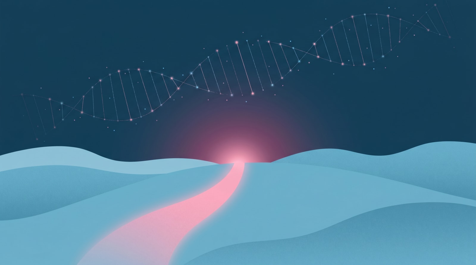 A dawn horizon with a luminous constellation