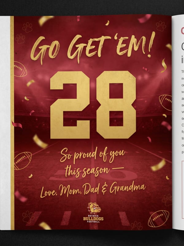 Alumni and fan support magazine advertisement celebrating player number 28