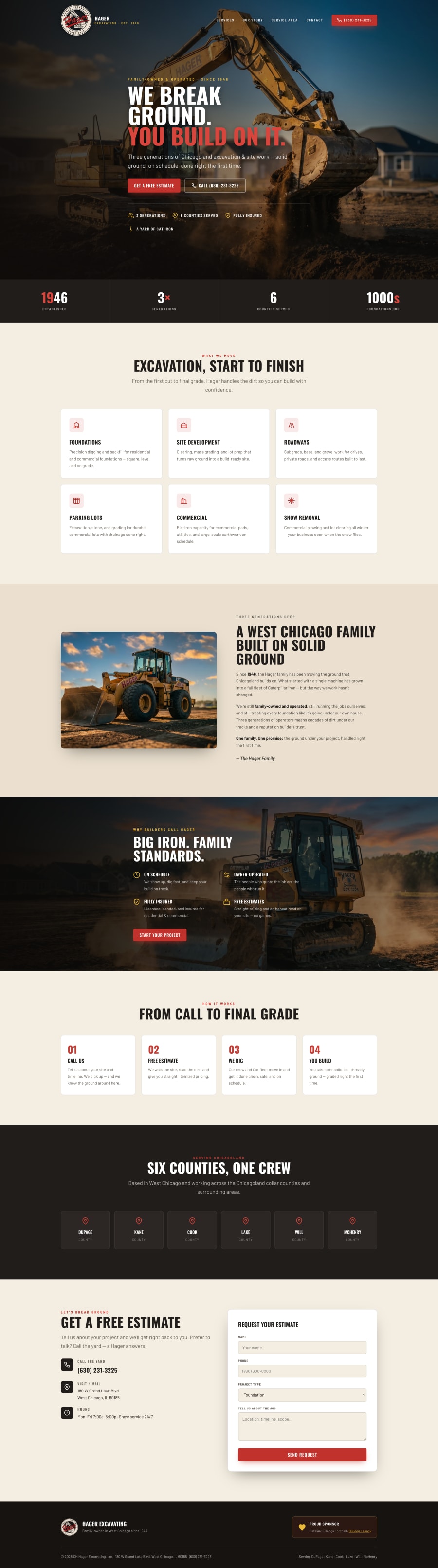 Hager Excavating new custom landing page