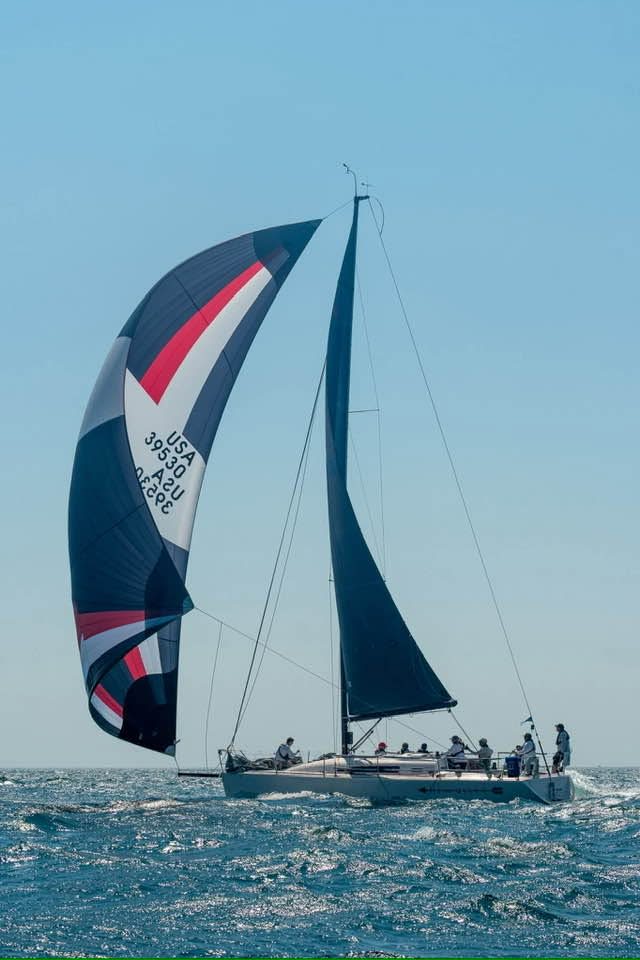 Brent's yacht under spinnaker during the Chicago-to-Mackinac race