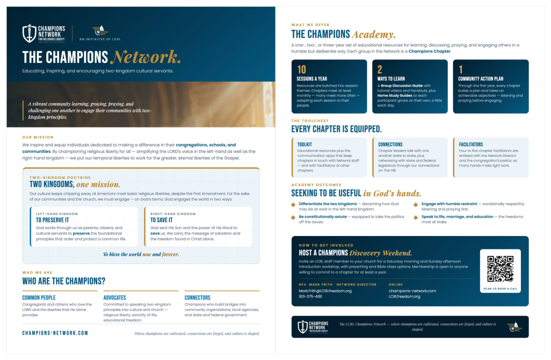 The two-page Champions Network brochure — front and back