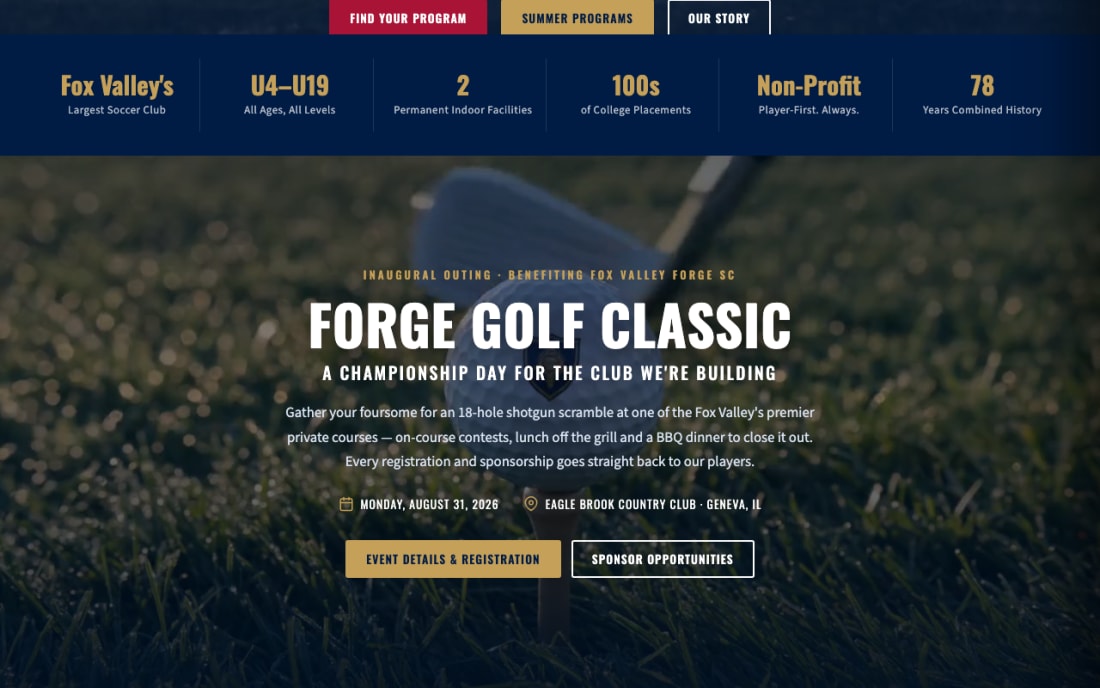 Golf Classic section on the homepage