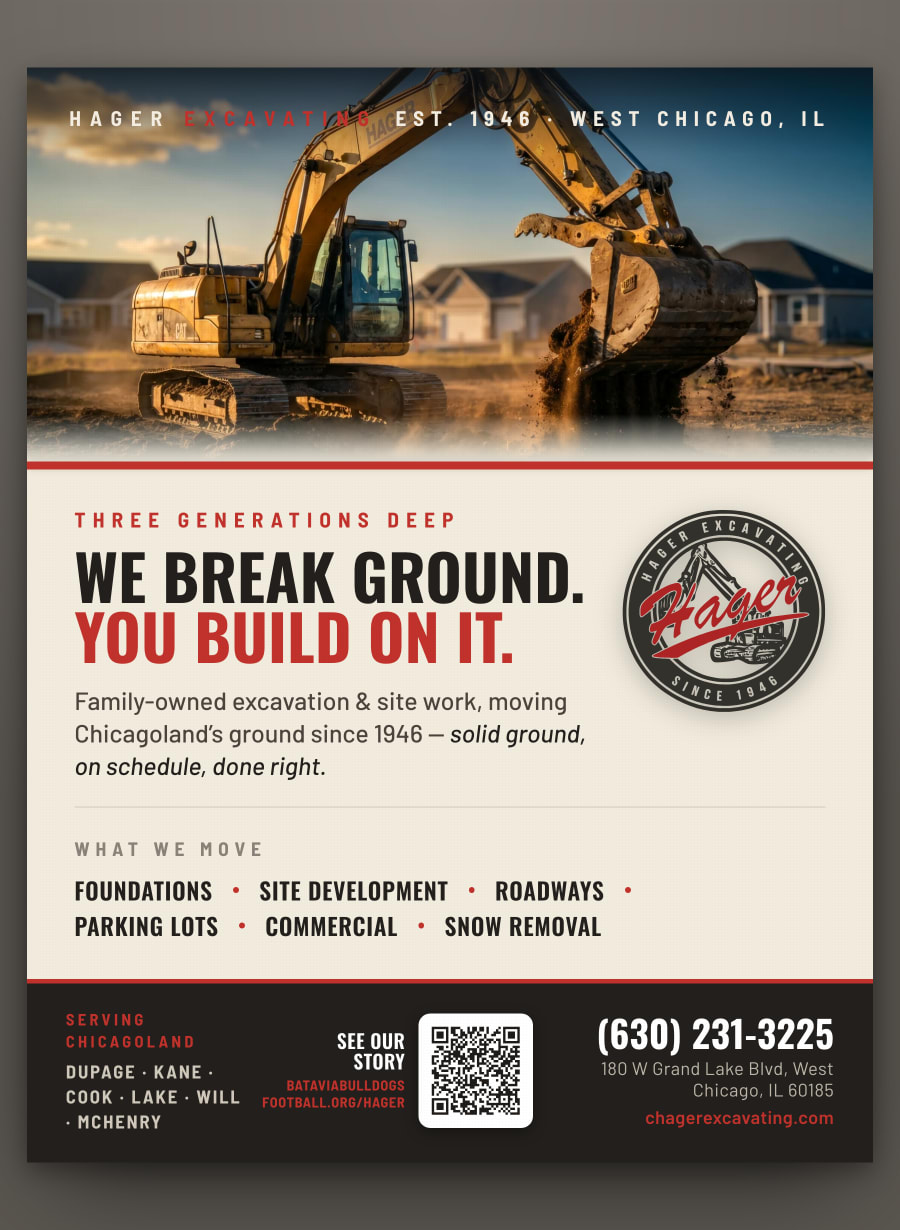 Hager Excavating premium full-page printed ad