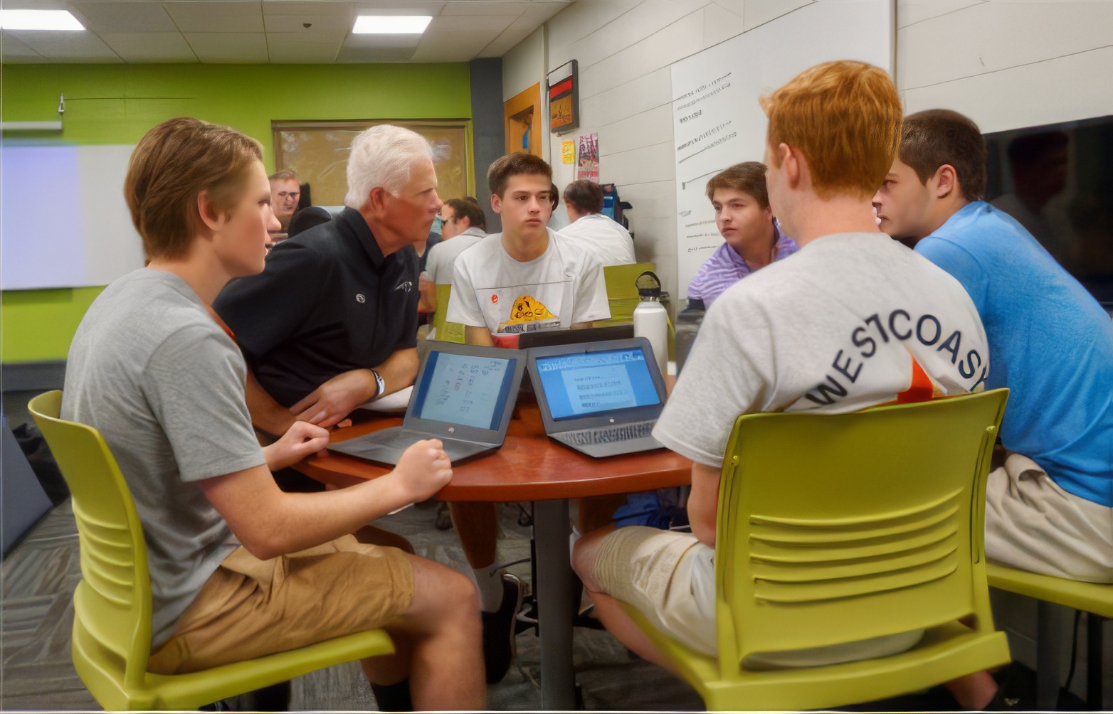 INCubator students with mentor in classroom