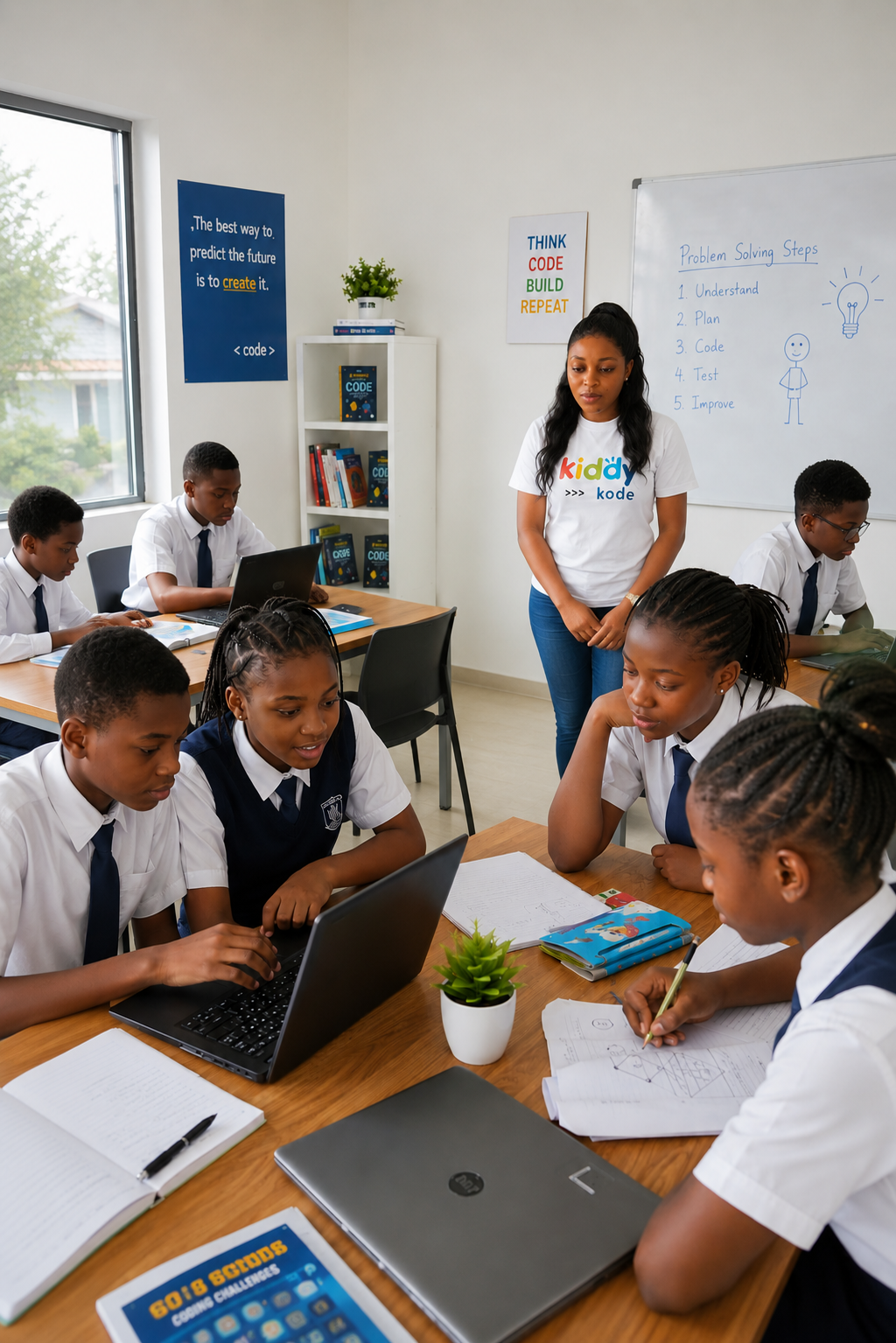 Students coding in a classroom