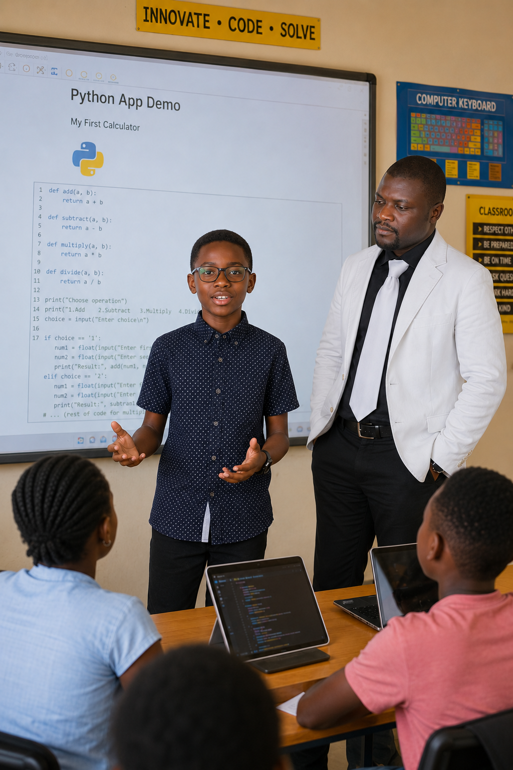 A learner presenting a built project
