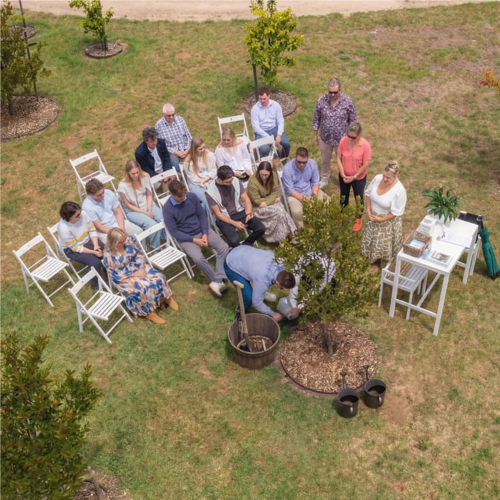 A memorial ceremony held beneath a living tree at Mornington Green.