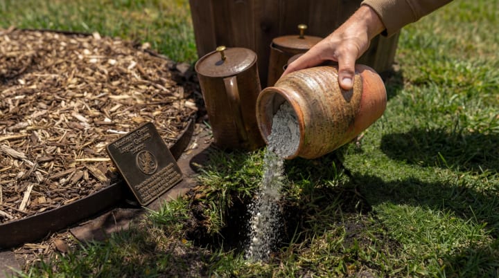 Ashes being infused into the soil beneath a Living Legacy memorial tree.