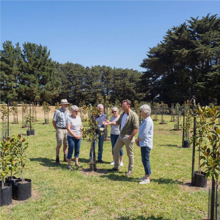 A family returning to visit their Living Legacy Tree at Mornington Green.