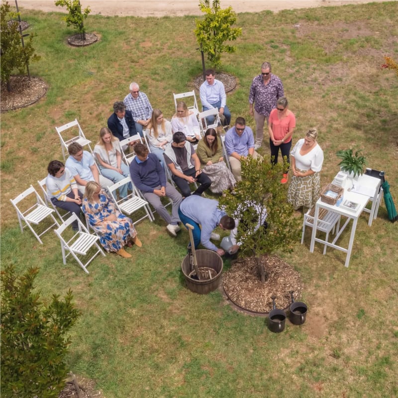 A memorial ceremony held beneath a living tree at Mornington Green.