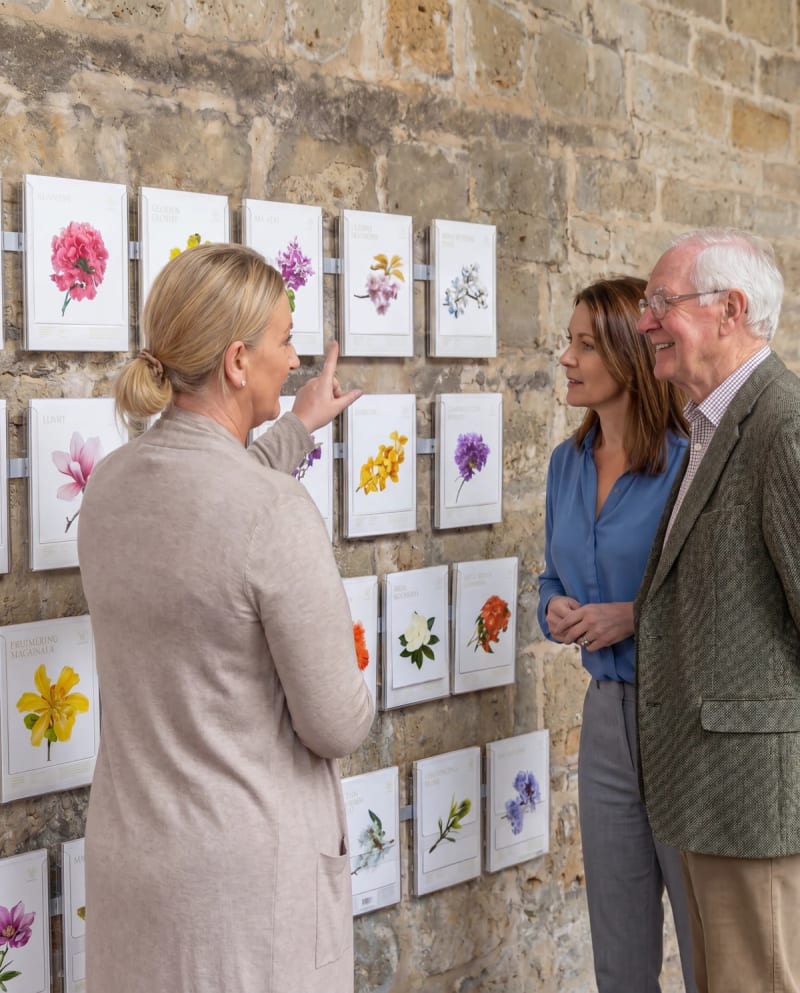 A Mornington Green consultant showing tree species options to a couple
