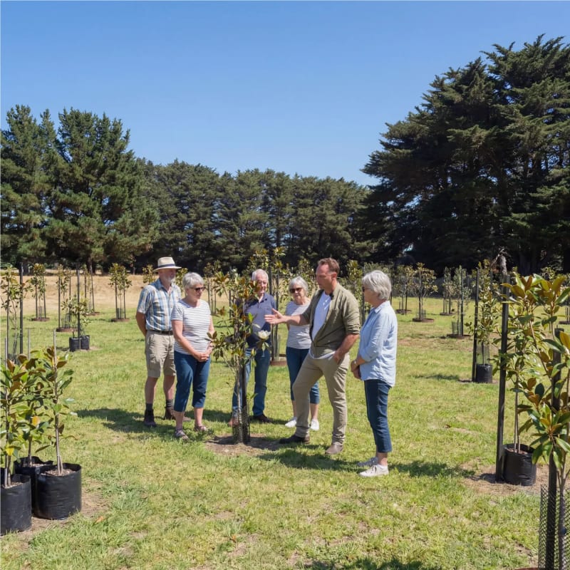 A family returning to visit their Living Legacy Tree at Mornington Green.