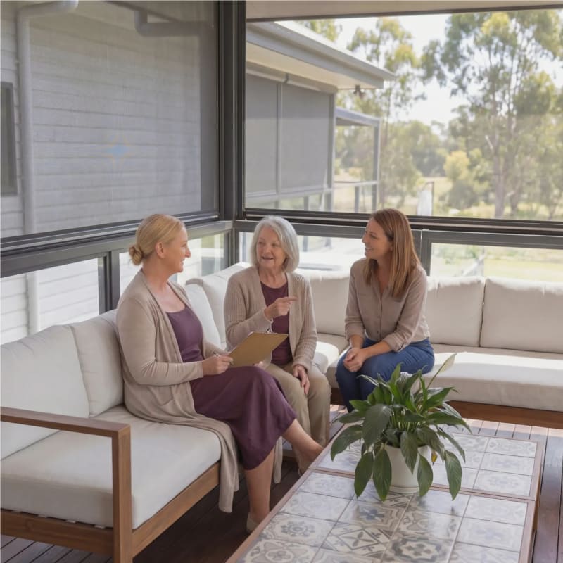 A Legacy Planner walking a family through the Mornington Green gardens.