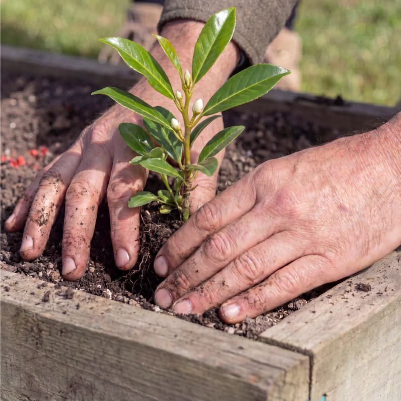 A young memorial tree being planted in the Mornington Green Living Legacy Gardens.