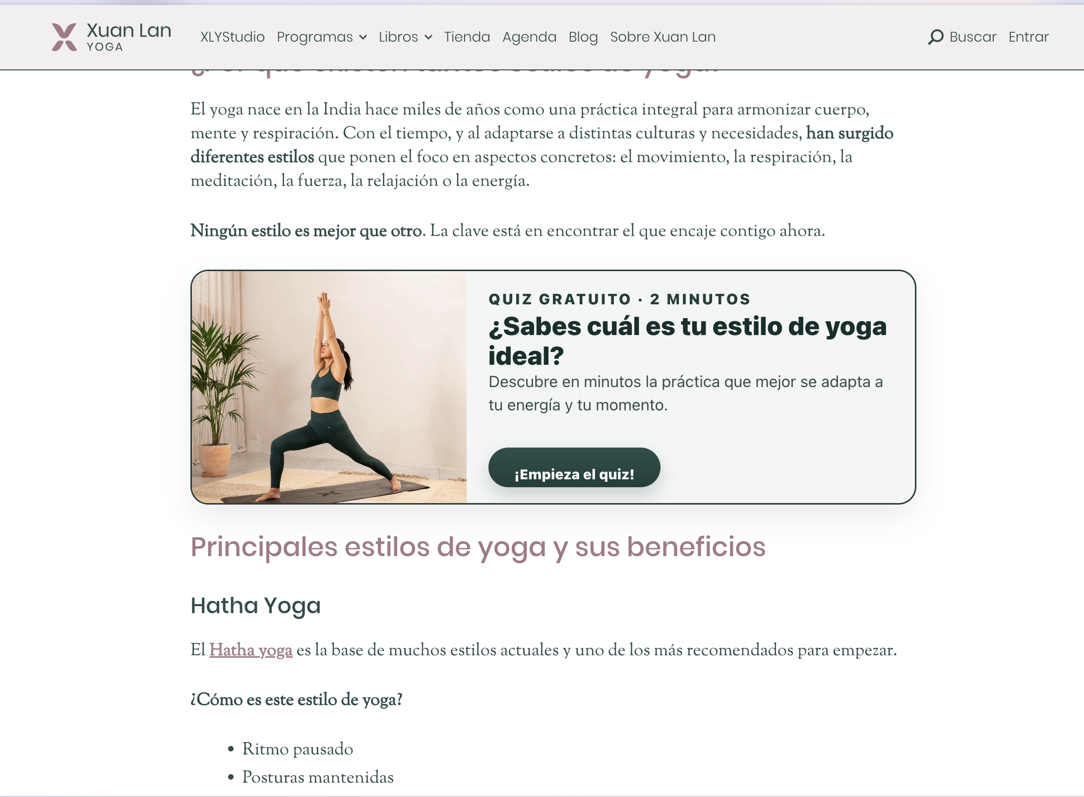 Quiz de recomendación embebido en xlystudio.info