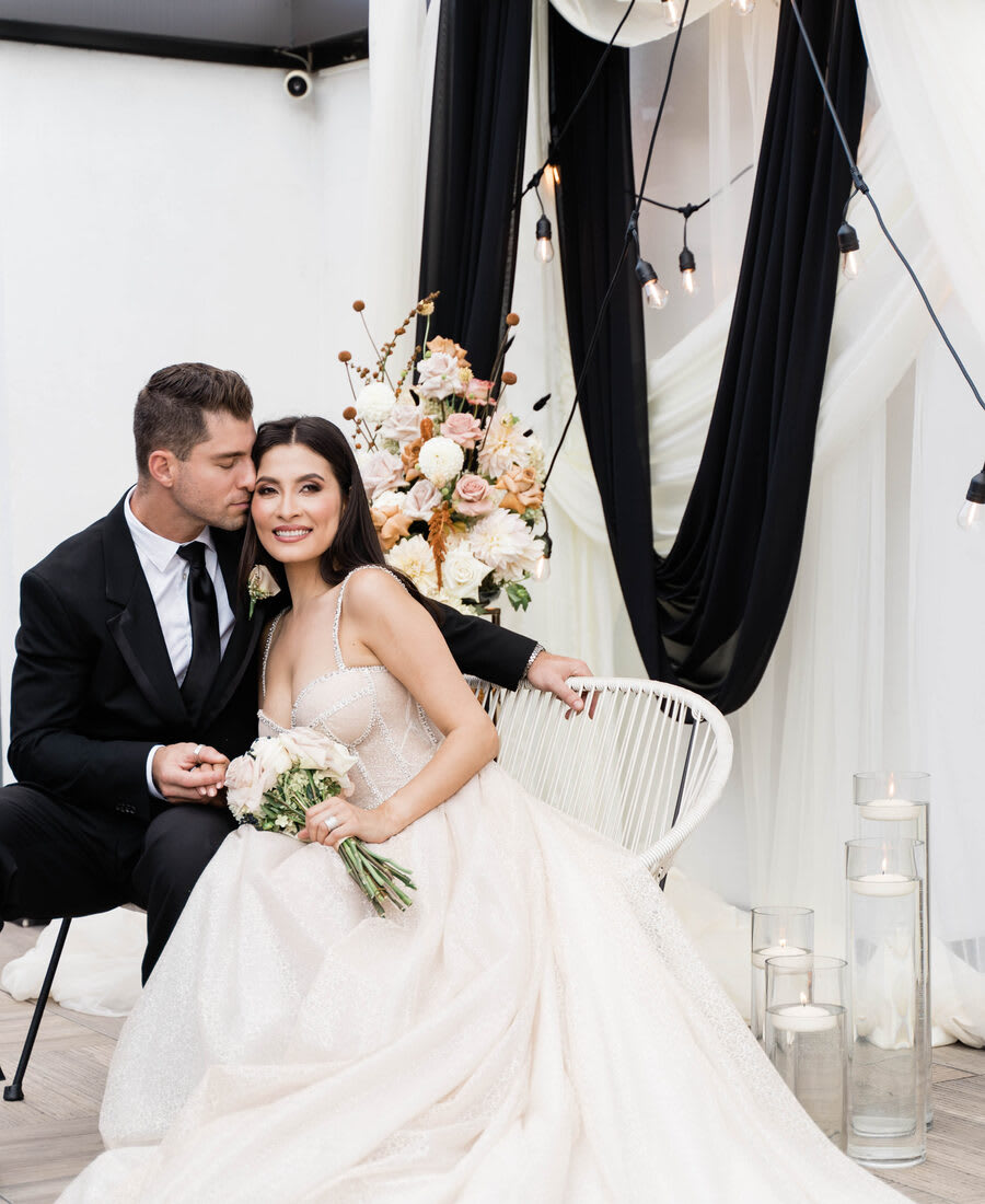 Bride at rooftop table