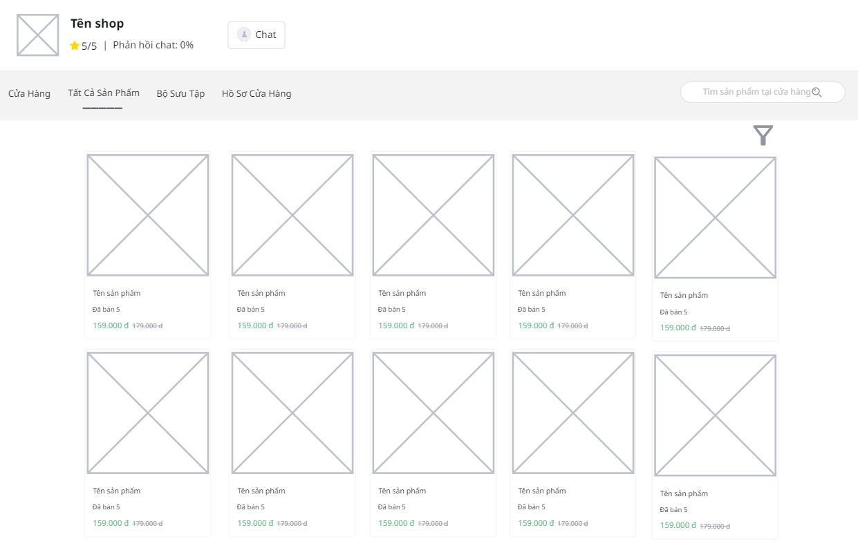 All shop's products with filter and search bar