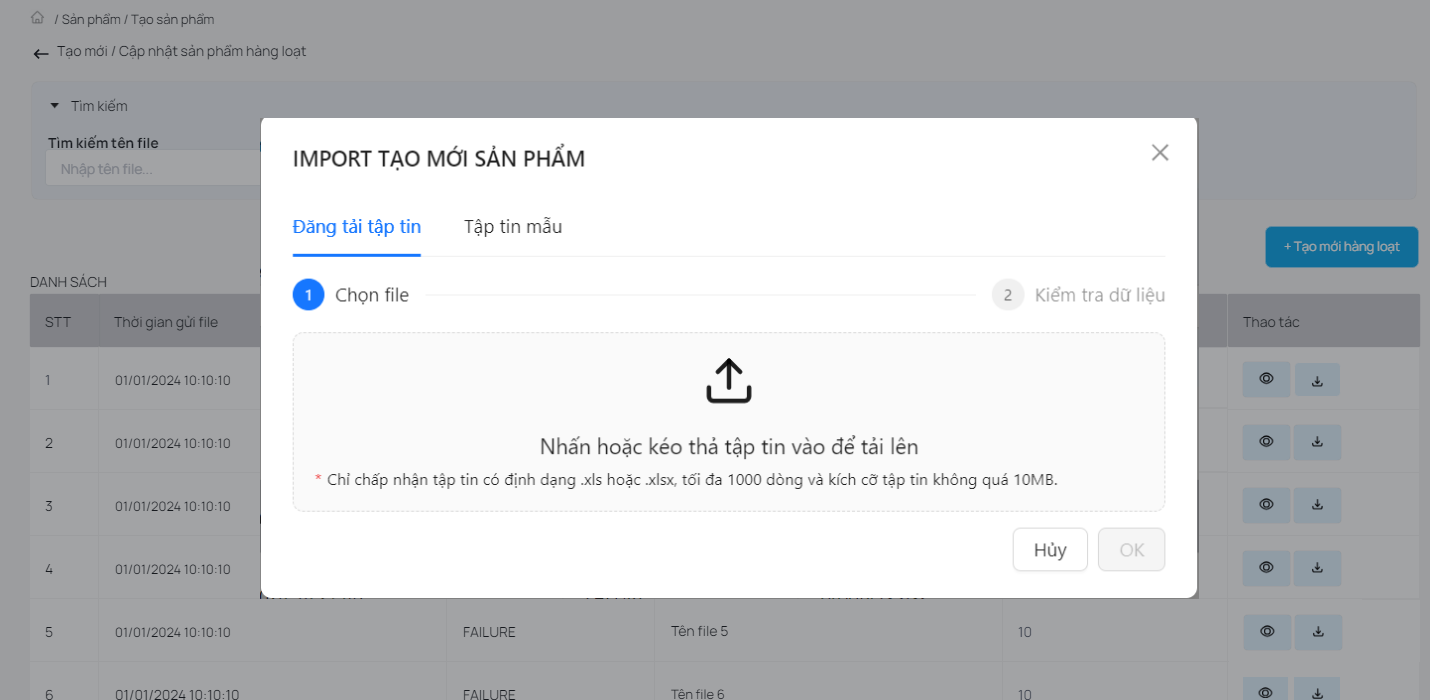 Import product list menu design