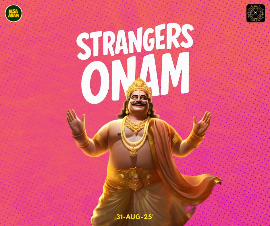 Strangers Onam celebration stage with dynamic lighting.