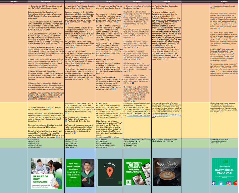 Content Schedule Spreadsheet