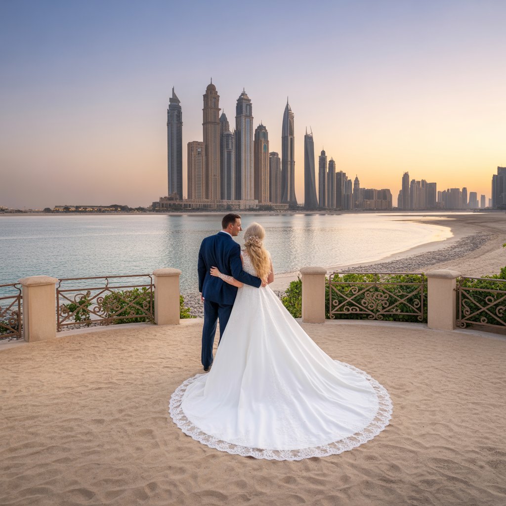 Luxus-Hochzeitsfeier in Dubai mit atemberaubenden Skyline-Ansichten