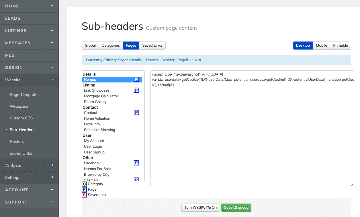 IDX Broker sub-headers