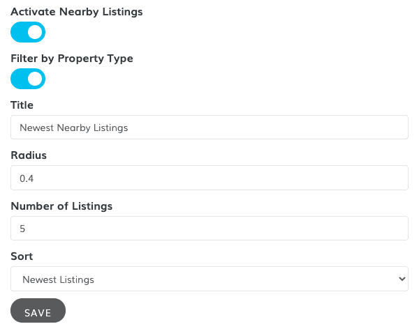 Nearby Listings settings