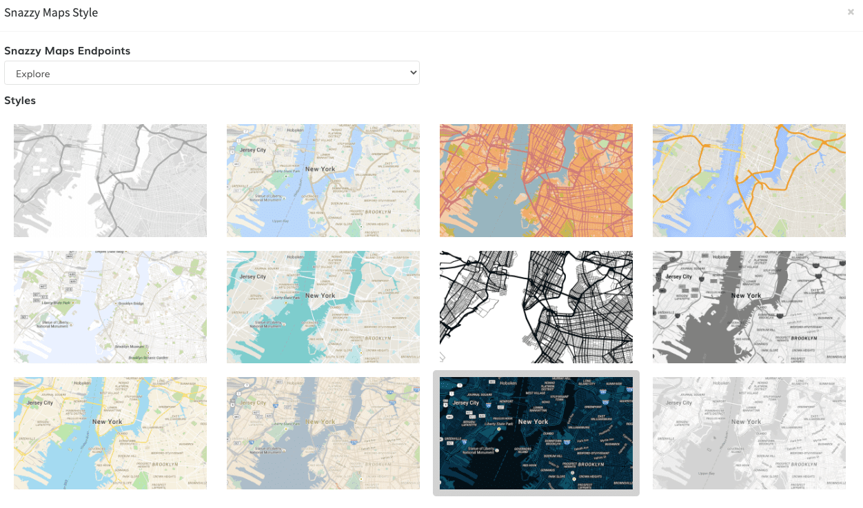 Available Snazzy Maps styles