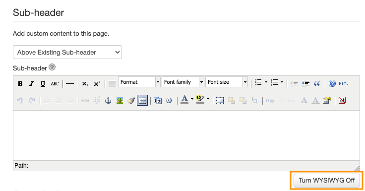 Sub-header section
