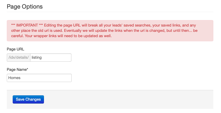 Page options changed